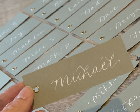 Eucalyptus Calligraphy Place Cards with Eyelet | DIY Add Your Own Ribbon Place Card