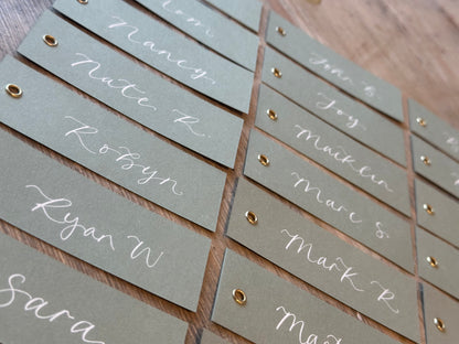 Eucalyptus Calligraphy Place Cards with Eyelet | DIY Add Your Own Ribbon Place Card