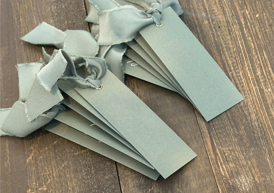 25 BLANK Eucalyptus Sage Satin Ribbon Place Card with Eyelet | DIY Wedding Dinner Party Place Card, Write Your Own Place Setting | Green Wedding Baby Shower