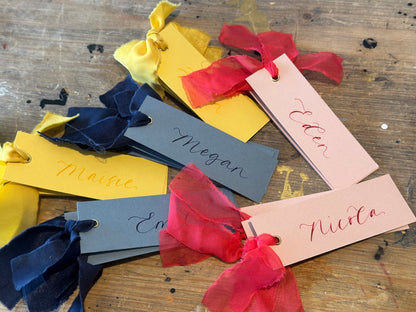 Personalised Baby Shower Place Cards | Mix & Match Calligraphy Place Names with Ribbon
