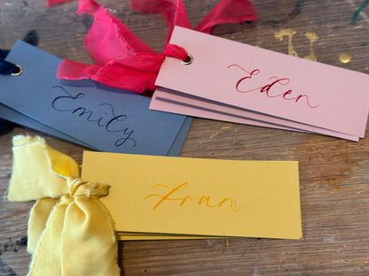 Personalised Baby Shower Place Cards | Mix & Match Calligraphy Place Names with Ribbon