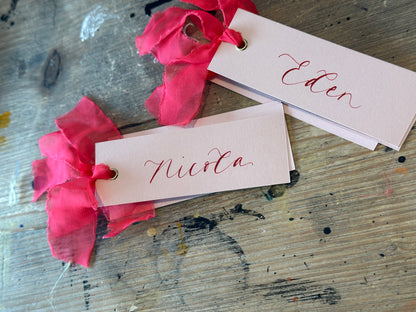 Personalised Baby Shower Place Cards | Mix & Match Calligraphy Place Names with Ribbon