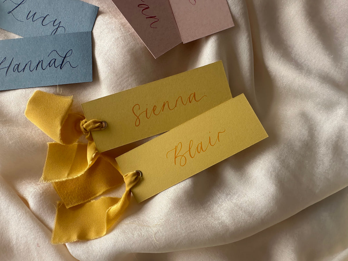 Personalised Baby Shower Place Cards | Mix & Match Calligraphy Place Names with Ribbon