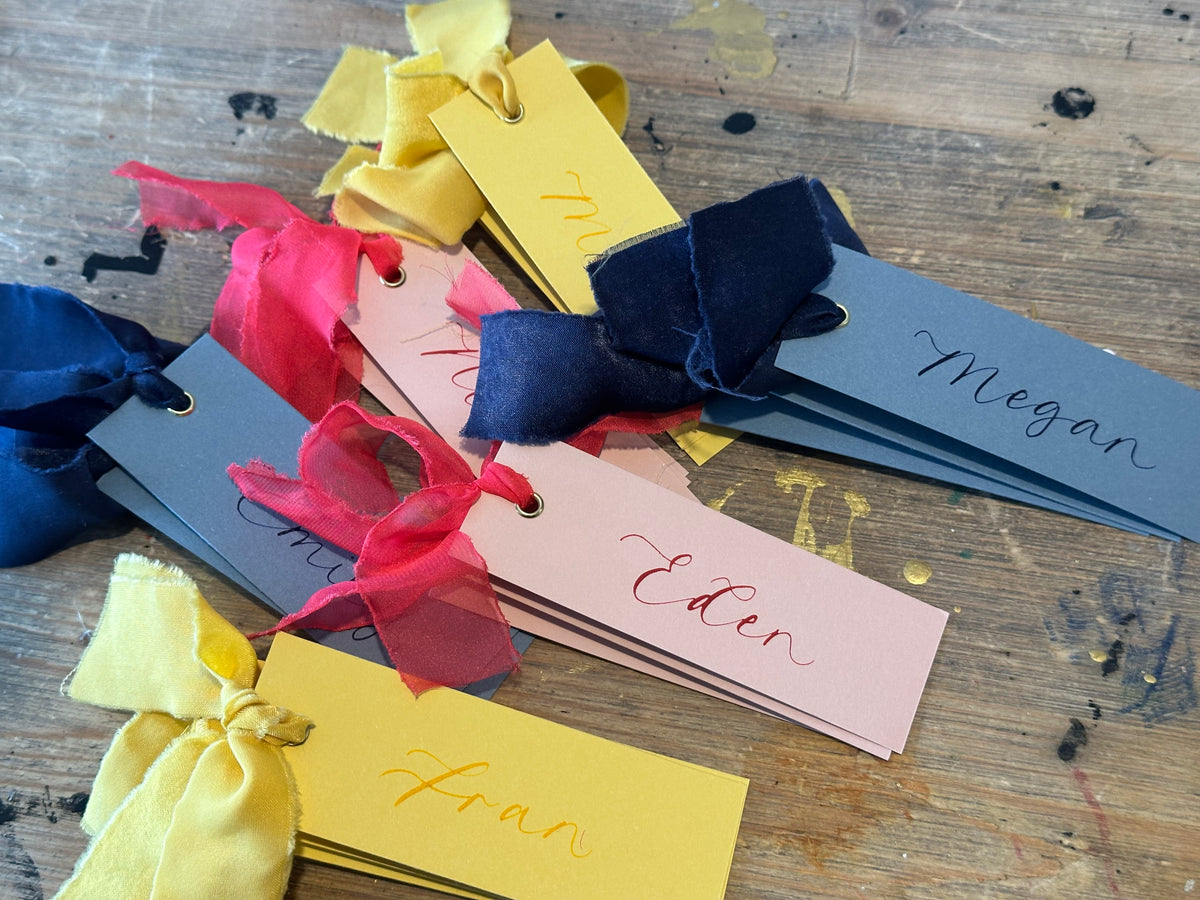 Personalised Baby Shower Place Cards | Mix & Match Calligraphy Place Names with Ribbon
