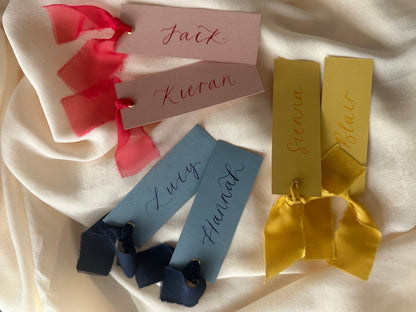 Personalised Baby Shower Place Cards | Mix & Match Calligraphy Place Names with Ribbon
