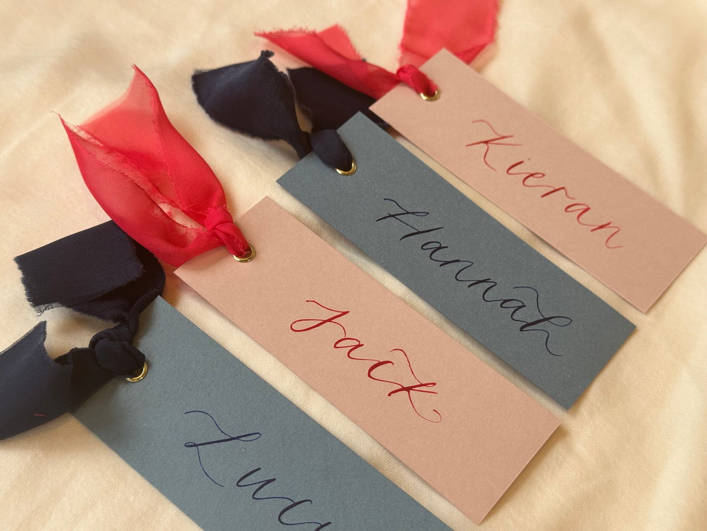 Personalised Baby Shower Place Cards | Mix & Match Calligraphy Place Names with Ribbon