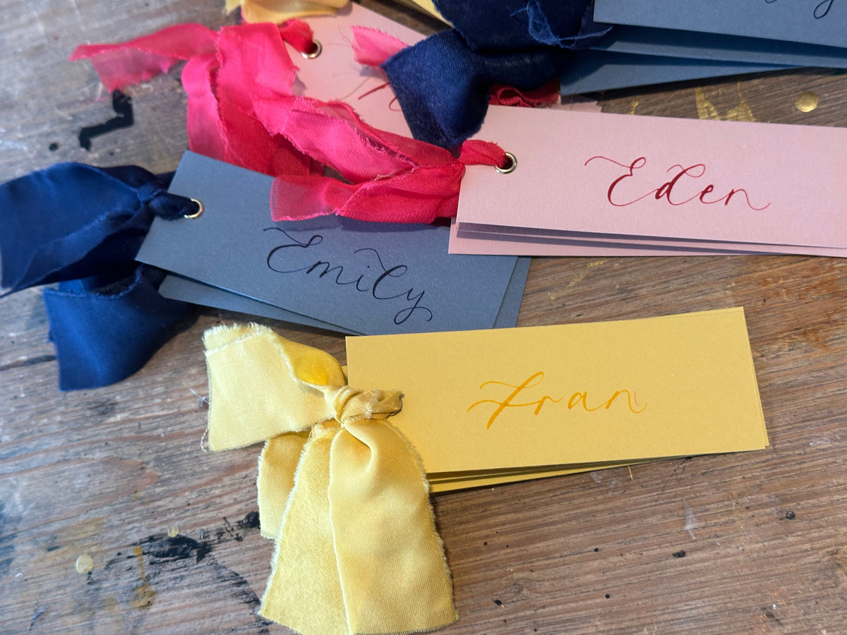 Personalised Baby Shower Place Cards | Mix & Match Calligraphy Place Names with Ribbon