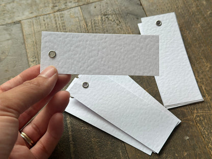 25 BLANK HAMMERED WHITE Place Card with or without Eyelet | DIY Wedding Dinner Party Place Card, Write Your Own Place Setting | DIY Add Own Ribbon Calligraphy Wedding Place Name Card