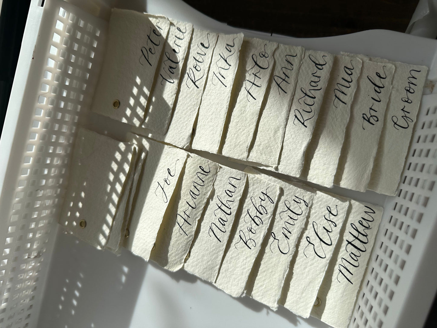 Handmade Paper Calligraphy Place Cards with Eyelet | DIY Add Your Own Ribbon Place Card
