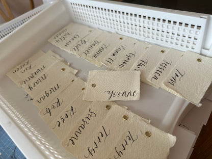 Handmade Paper Calligraphy Place Cards with Eyelet | DIY Add Your Own Ribbon Place Card