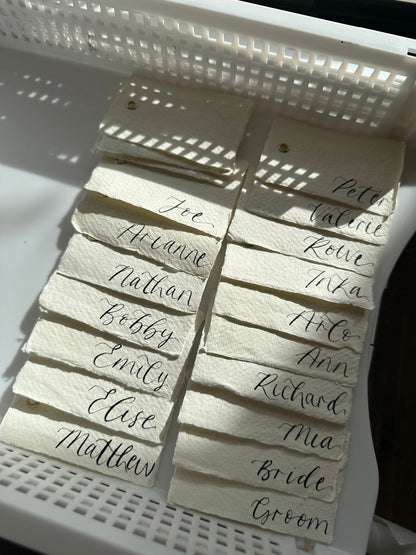 Handmade Paper Calligraphy Place Card with Eyelet | Deckle Edge Cotton Rag DIY Add Own Ribbon Wedding Place Name Card