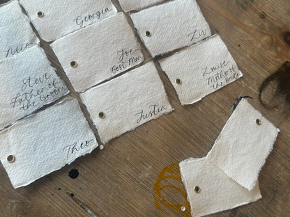 Handmade Paper Calligraphy Place Cards with Eyelet | DIY Add Your Own Ribbon Place Card