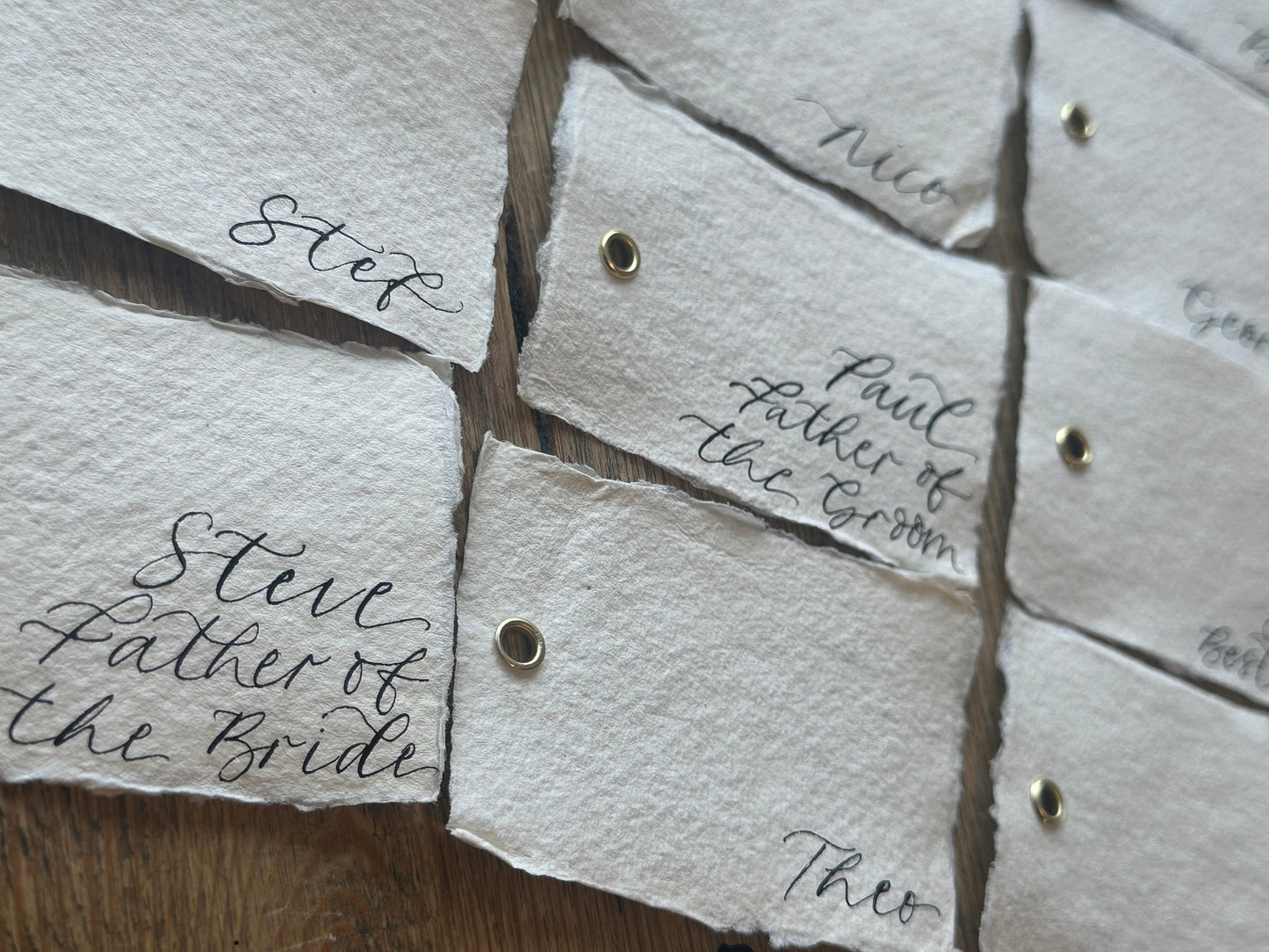 Handmade Paper Calligraphy Place Cards with Eyelet | DIY Add Your Own Ribbon Place Card