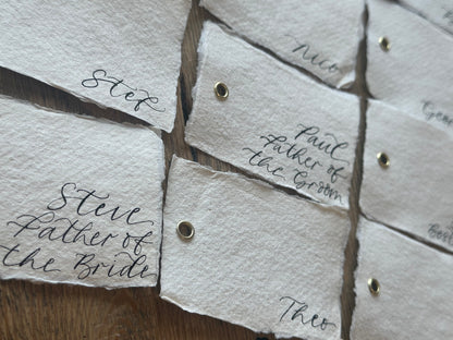 Handmade Paper Calligraphy Place Cards with Eyelet | DIY Add Your Own Ribbon Place Card