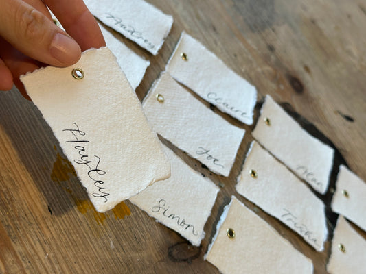 Handmade Paper Calligraphy Place Cards with Eyelet | DIY Add Your Own Ribbon Place Card