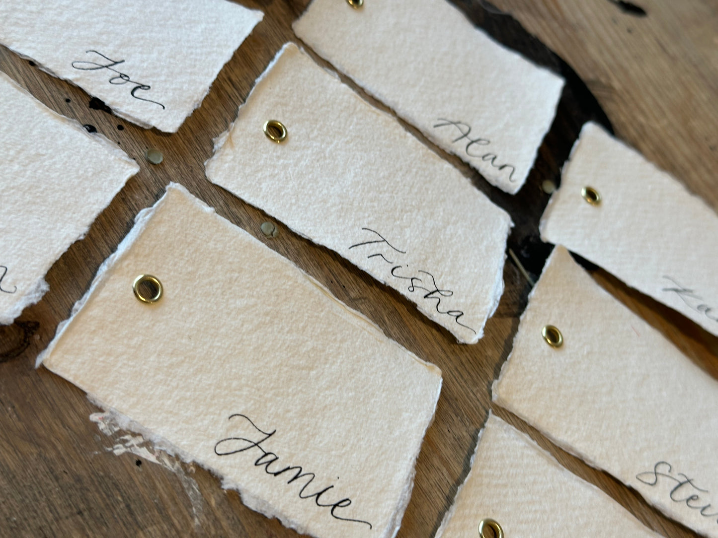 Handmade Paper Calligraphy Place Cards with Eyelet | DIY Add Your Own Ribbon Place Card
