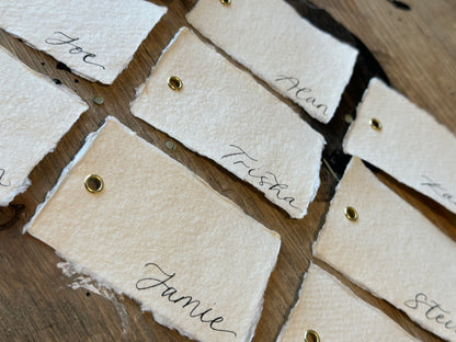 Handmade Paper Calligraphy Place Cards with Eyelet | DIY Add Your Own Ribbon Place Card