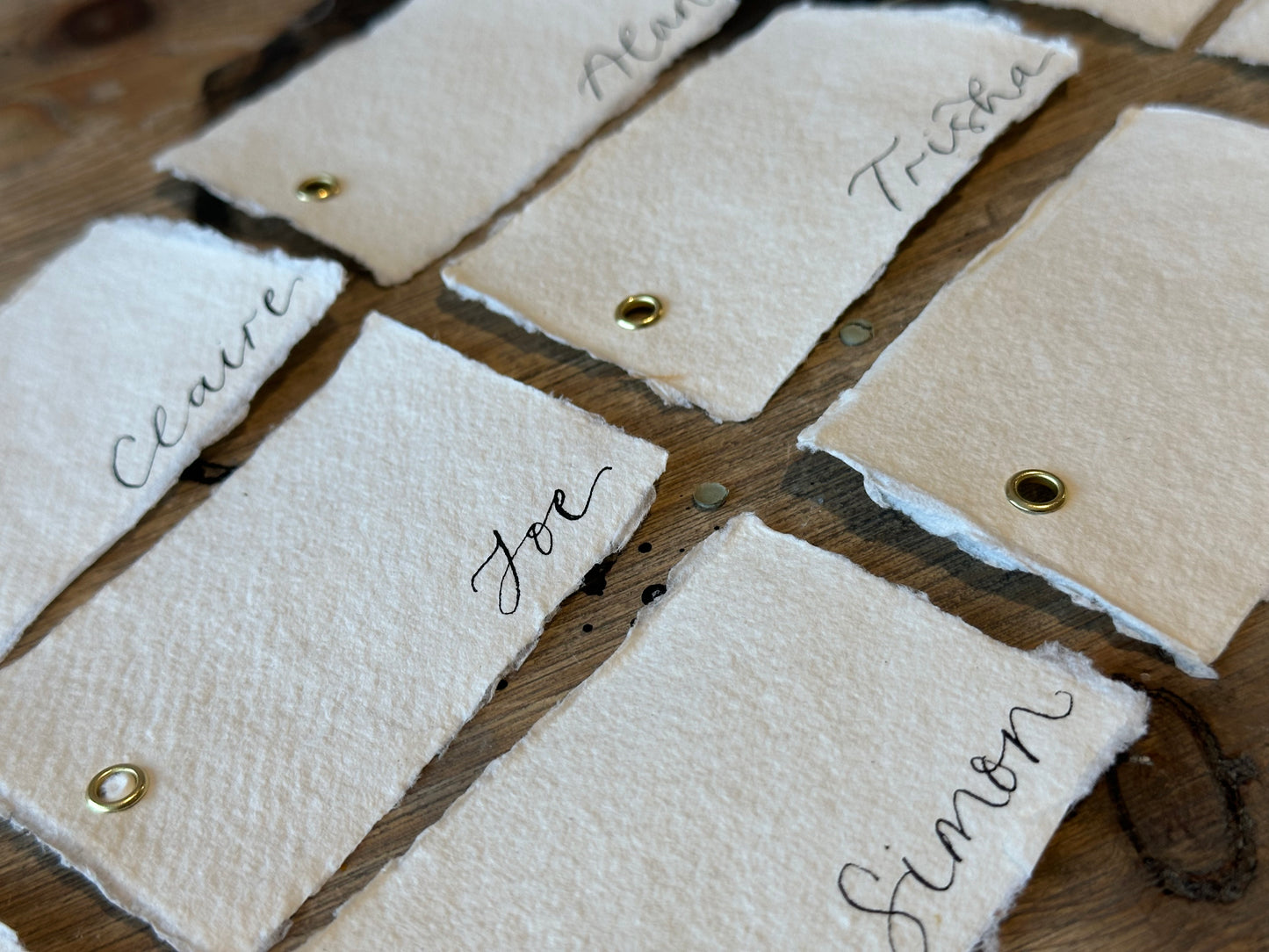 Handmade Paper Calligraphy Place Cards with Eyelet | DIY Add Your Own Ribbon Place Card