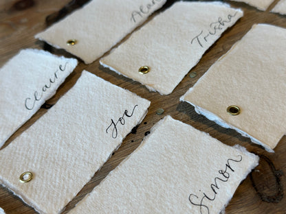 Handmade Paper Calligraphy Place Cards with Eyelet | DIY Add Your Own Ribbon Place Card
