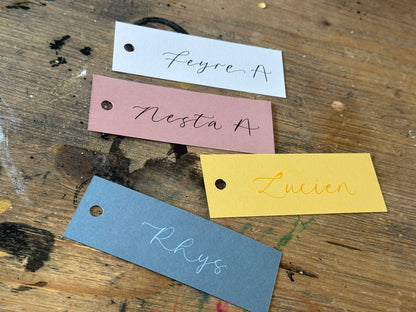 Custom Card Calligraphy Place Card with Hole Punch | Neutral DIY Add Own Ribbon Wedding Place Name Card