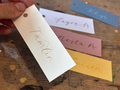 Custom Card Calligraphy Place Card with Hole Punch | Neutral DIY Add Own Ribbon Wedding Place Name Card