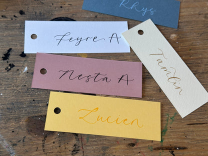 Custom Card Calligraphy Place Card with Hole Punch | Neutral DIY Add Own Ribbon Wedding Place Name Card