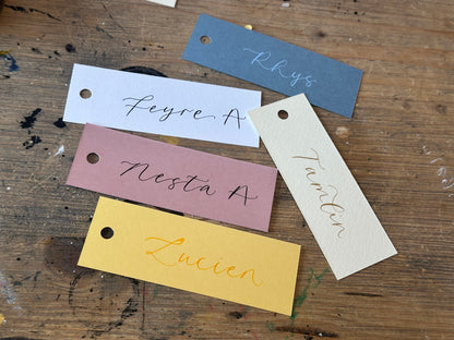 Custom Card Calligraphy Place Card with Hole Punch | Neutral DIY Add Own Ribbon Wedding Place Name Card