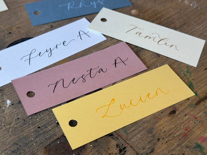 Custom Card Calligraphy Place Card with Hole Punch | Neutral DIY Add Own Ribbon Wedding Place Name Card