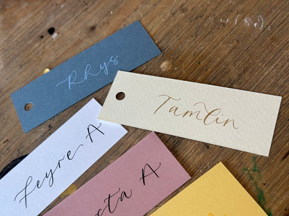 Custom Card Calligraphy Place Card with Hole Punch | Neutral DIY Add Own Ribbon Wedding Place Name Card