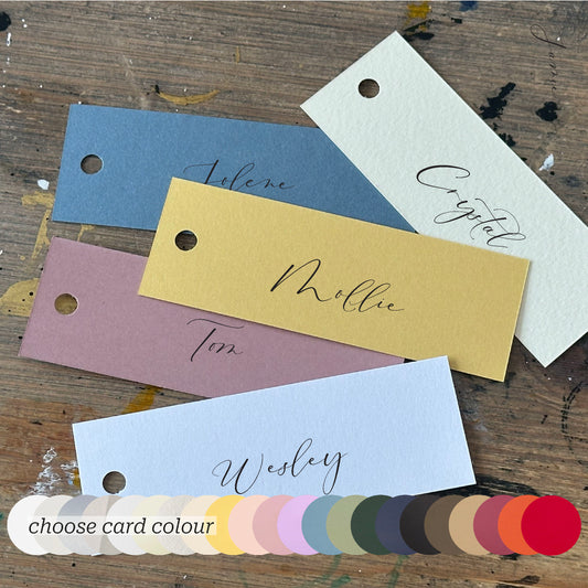 Printed Colourful Wedding Place Cards with Holepunch | Add Your Own Ribbon