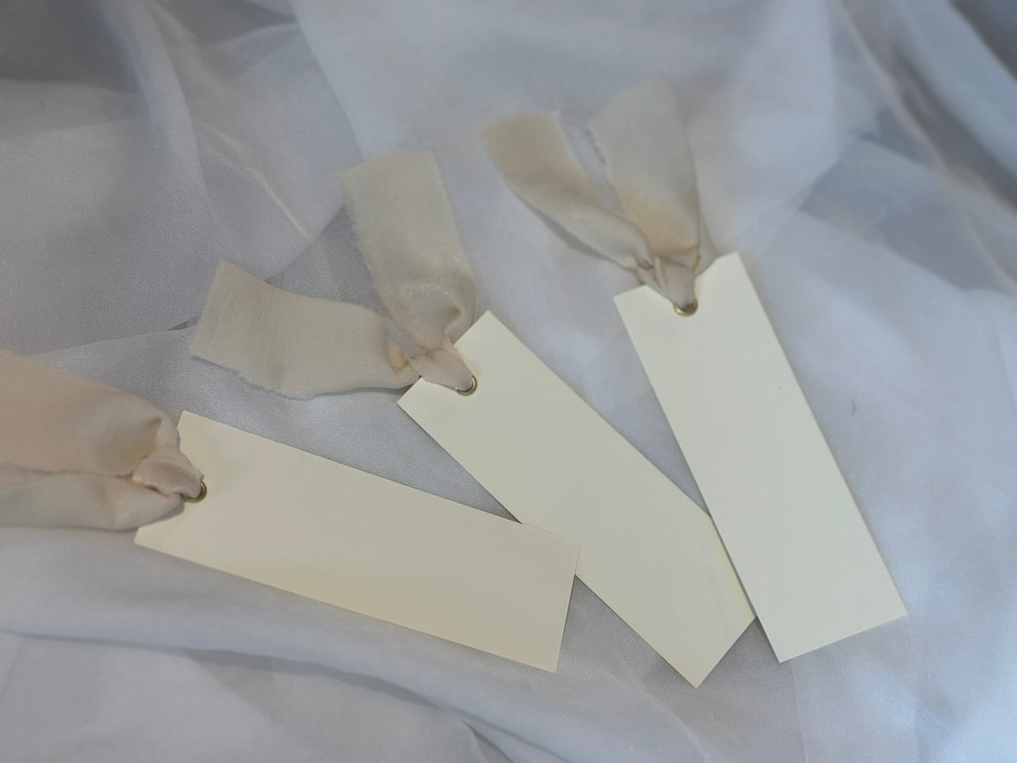 25 BLANK IVORY Chiffon Ribbon Place Card with Eyelet | DIY Wedding Dinner Party Place Card, Write Your Own Place Setting | Green Wedding Baby Shower