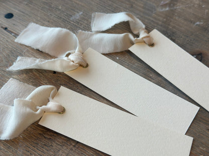 25 BLANK IVORY Chiffon Ribbon Place Card with Eyelet | DIY Wedding Dinner Party Place Card, Write Your Own Place Setting | Green Wedding Baby Shower