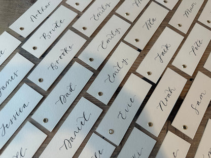 Ivory Calligraphy Place Cards with Eyelet | DIY Add Your Own Ribbon Place Card