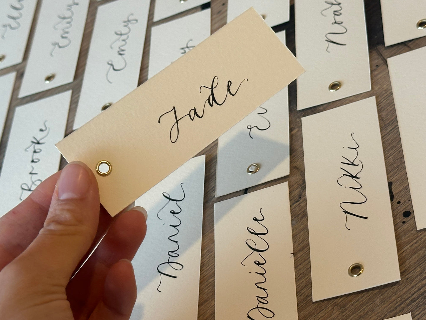 Ivory Calligraphy Place Cards with Eyelet | DIY Add Your Own Ribbon Place Card