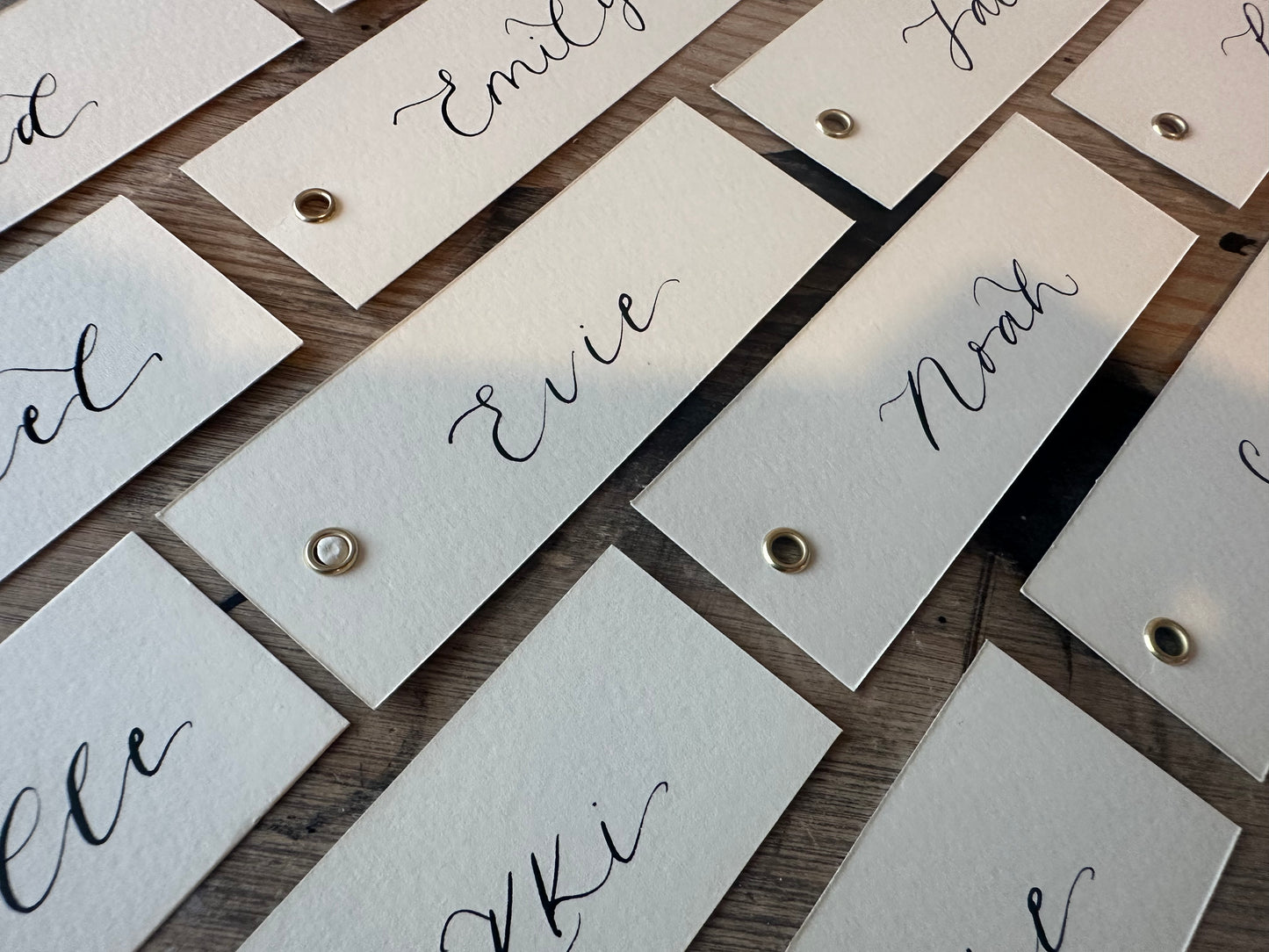Ivory Calligraphy Place Cards with Eyelet | DIY Add Your Own Ribbon Place Card
