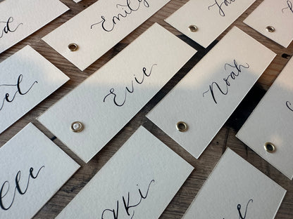 Ivory Calligraphy Place Cards with Eyelet | DIY Add Your Own Ribbon Place Card
