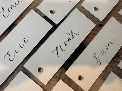 Ivory Calligraphy Place Cards with Eyelet | DIY Add Your Own Ribbon Place Card