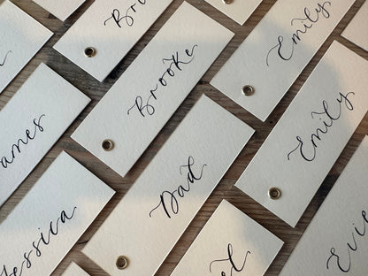 Ivory Calligraphy Place Cards with Eyelet | DIY Add Your Own Ribbon Place Card
