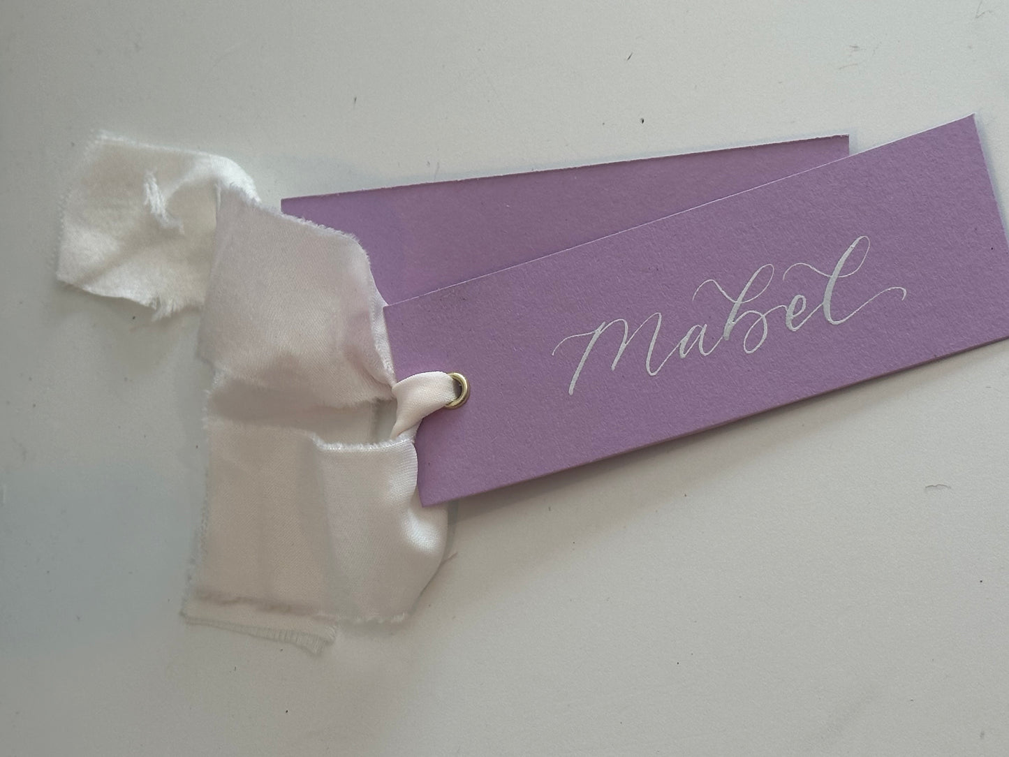 Lavender Lilac Champagne Chiffon Wedding Place Cards with Ribbon | Calligraphy Place Cards