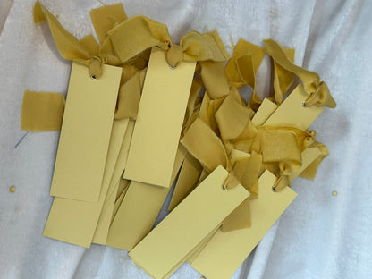 25 BLANK LEMON Yellow Chiffon Ribbon Place Card with Eyelet | DIY Wedding Dinner Party Place Card, Write Your Own Place Setting | Green Wedding Baby Shower