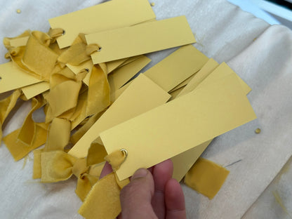 25 BLANK LEMON Yellow Chiffon Ribbon Place Card with Eyelet | DIY Wedding Dinner Party Place Card, Write Your Own Place Setting | Green Wedding Baby Shower