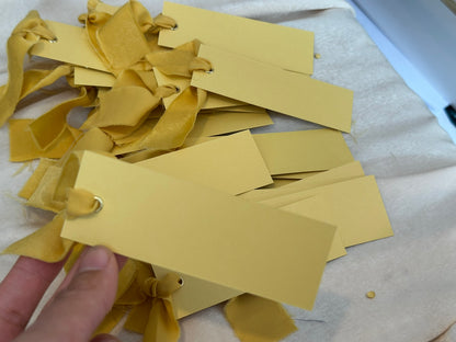 25 BLANK LEMON Yellow Chiffon Ribbon Place Card with Eyelet | DIY Wedding Dinner Party Place Card, Write Your Own Place Setting | Green Wedding Baby Shower
