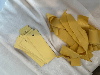 25 BLANK LEMON Yellow Chiffon Ribbon Place Card with Eyelet | DIY Wedding Dinner Party Place Card, Write Your Own Place Setting | Green Wedding Baby Shower