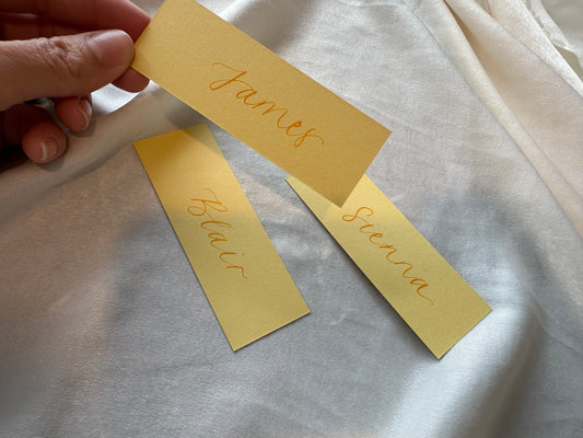 LEMON YELLOW Calligraphy Place Name Card | Calligraphy Wedding Place Name Card | Flat Place Card