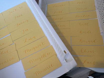 Lemon Flat Wedding Place Cards | Yellow Calligraphy Place Cards