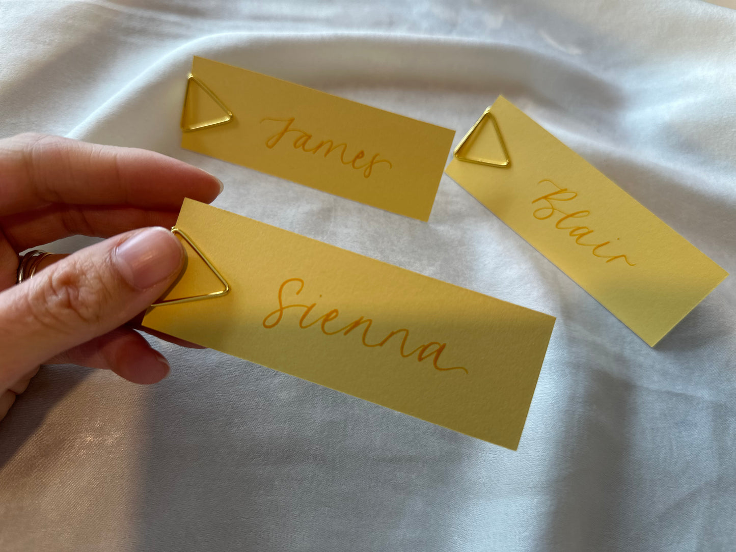 LEMON YELLOW Calligraphy Place Name Card | Calligraphy Wedding Place Name Card | Flat Place Card