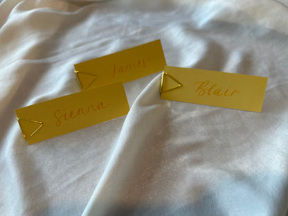 LEMON YELLOW Calligraphy Place Name Card | Calligraphy Wedding Place Name Card | Flat Place Card