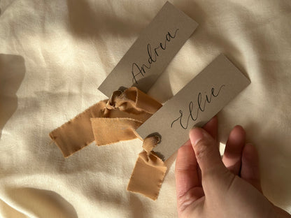 Custom Ribbon Wedding Place Cards | Mocha Card with Your Choice of Ribbon