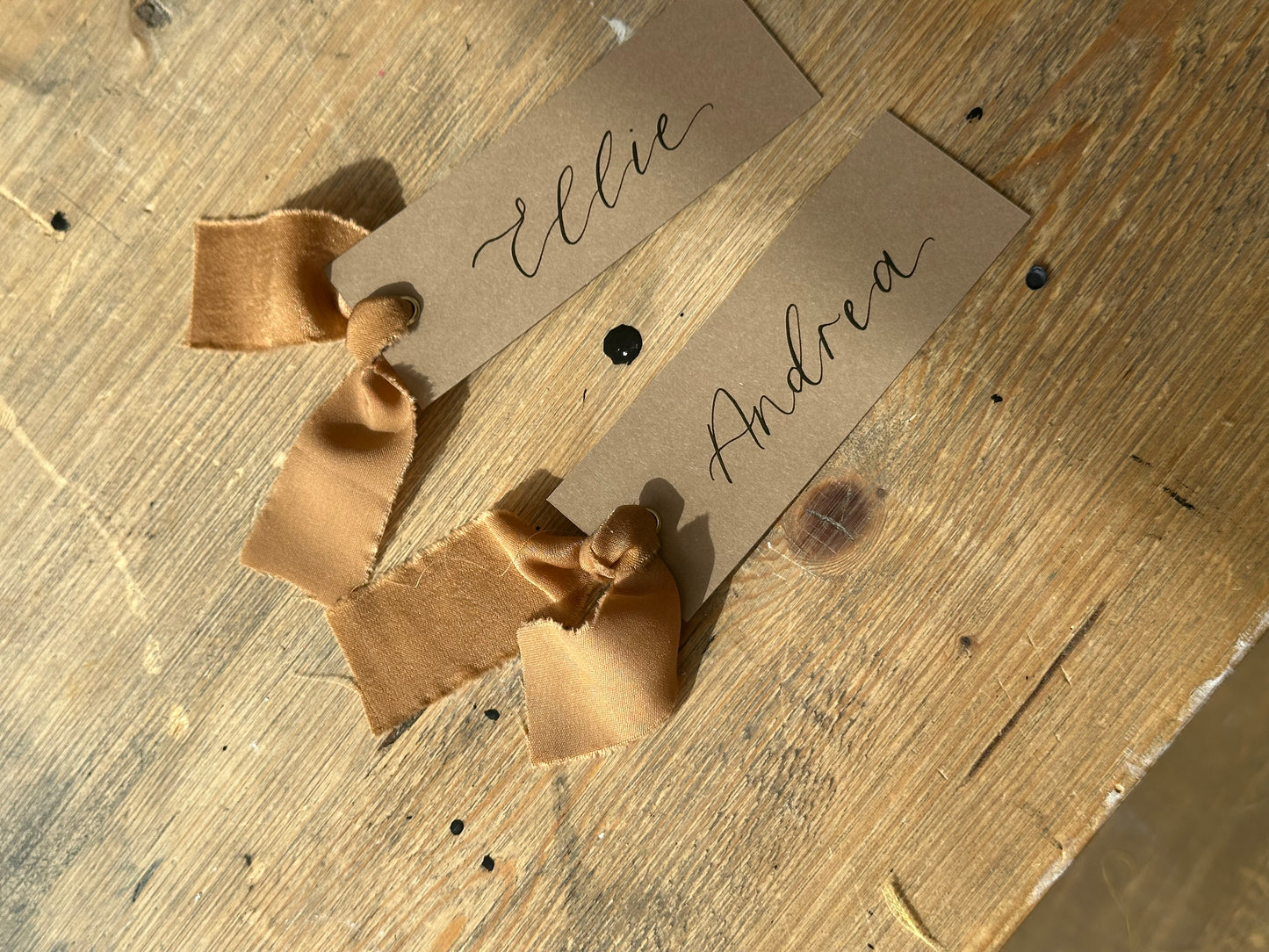 Custom Ribbon Wedding Place Cards | Mocha Card with Your Choice of Ribbon