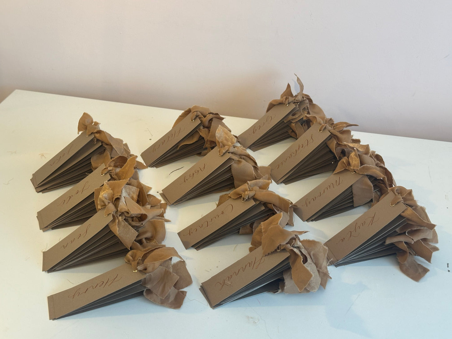 Custom Ribbon Wedding Place Cards | Mocha Card with Your Choice of Ribbon